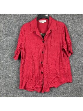 Dress Barn Plus Size 18/20 Red Layered Button Up S/S One Piece Top Shirt
